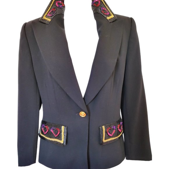 ESCADA vintage Blazer with beaded hearts  SZ 36 - Picture 1 of 5